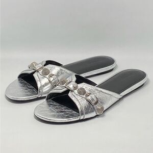 Balenciaga Cagole Metallic Leather Flat Sandals size 40